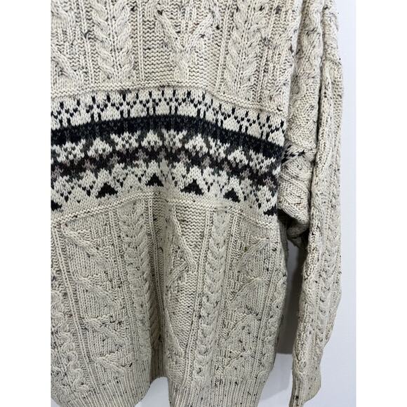 LL Bean Irish Wool Fair Isle Grandpa Heritage Sweater L Cabincore Fisherman Knit - Picture 13 of 16